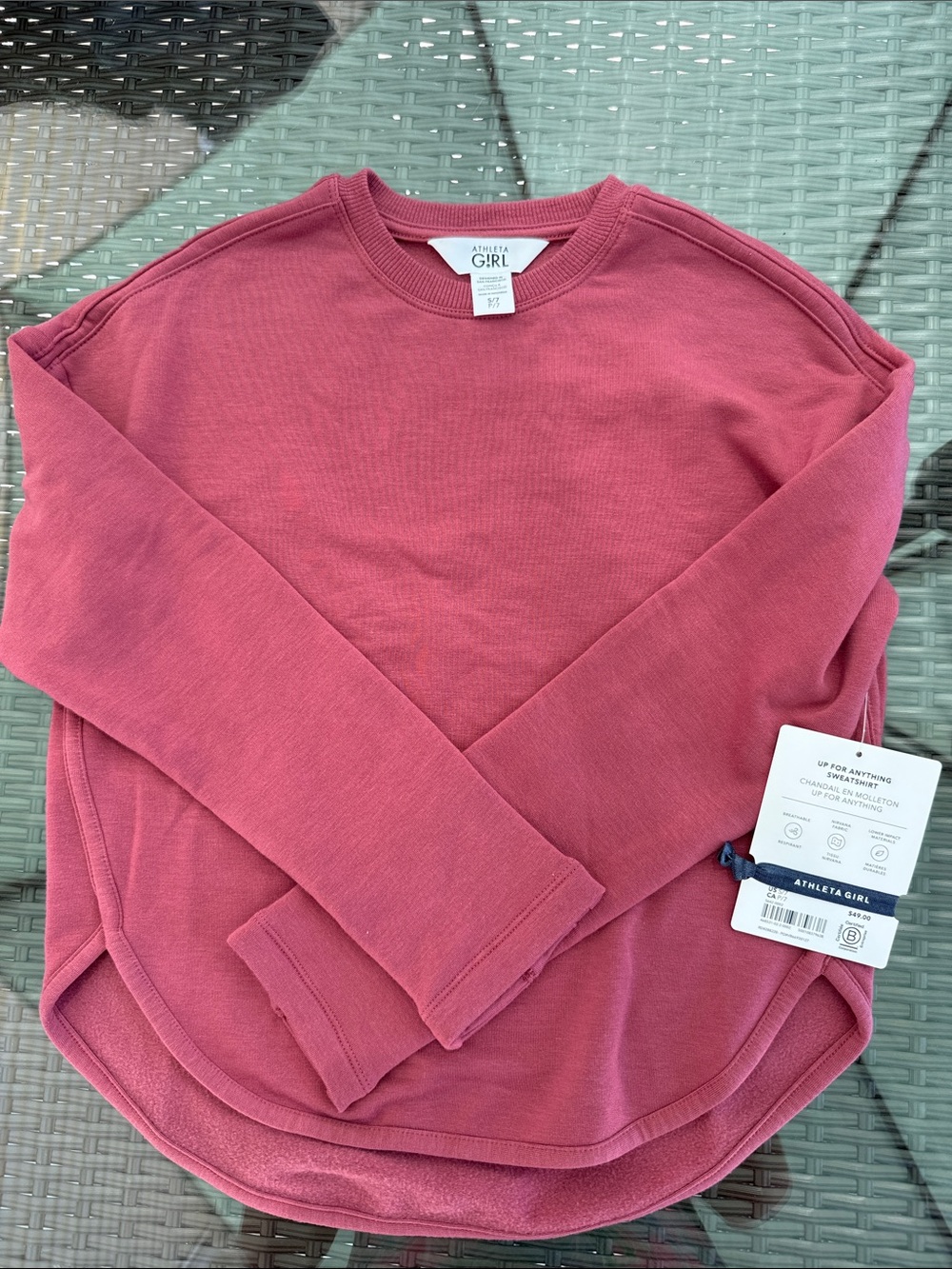 Athleta Girl Rose Pink Crewneck Sweatshirt NWT size 7